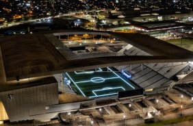 Imagem de Drone da Arena Corinthians na noite de anncio do Naming Rights